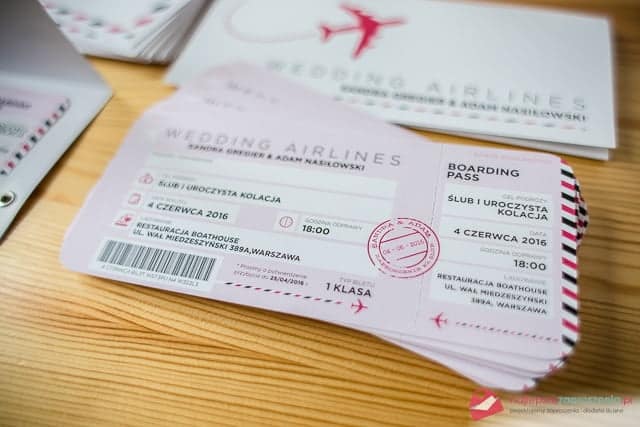wersja różowa zaproszenia bilet lotniczy